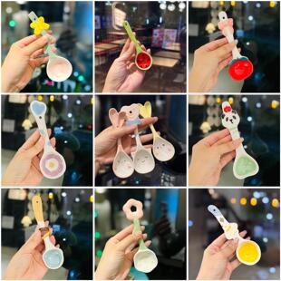 女生高颜值陶瓷花朵勺手绘釉下彩调羹汤匙家用汤勺甜品勺合集
