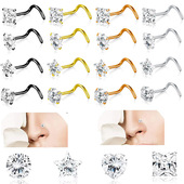 跨境个性 锆石穿刺5字形鼻钉耳钉耳骨钉不锈钢穿孔饰品4合一套装