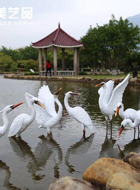 户外园林仿真鸟类白鹭树脂摆件 别墅庭院假山水池玻璃钢景观雕塑