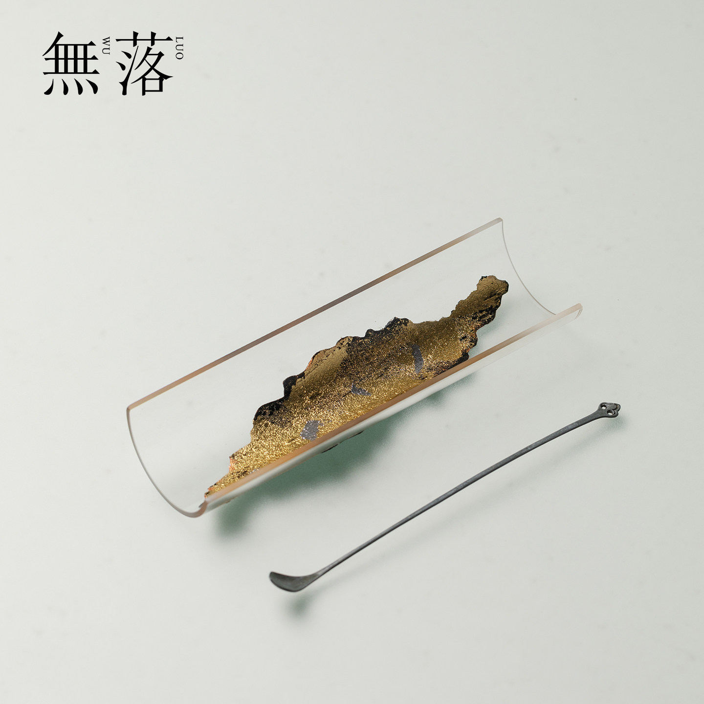 无落 手工大漆金箔高硼硅玻璃茶则茶拨禅意日照金山投茶器观赏器
