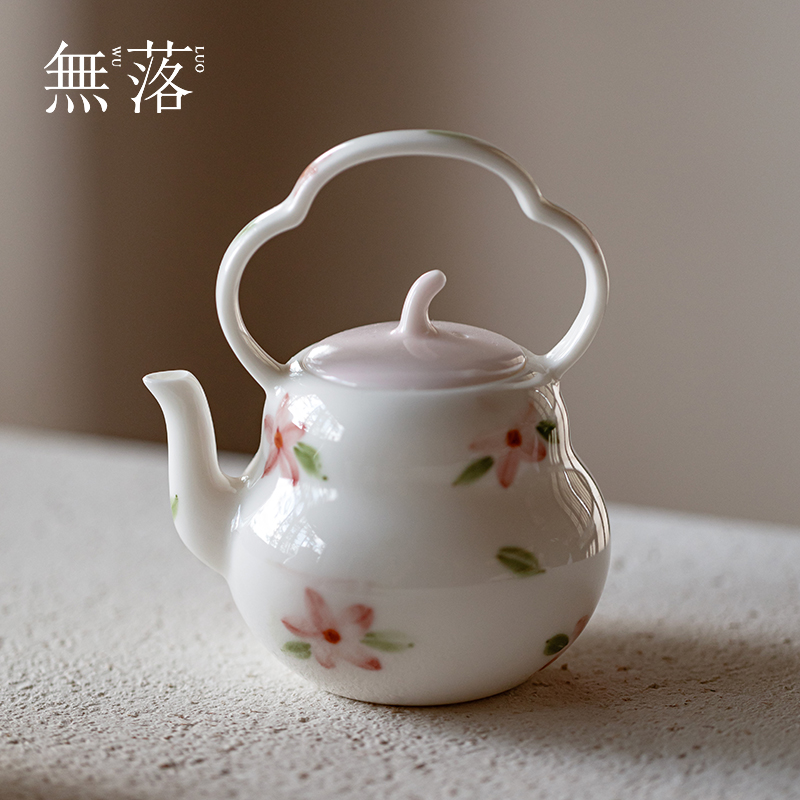 无落 景德镇纯手绘釉下彩五角花瓣-葫芦提梁壶家用功夫茶具煮茶壶