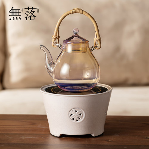 无落手工玻璃璃影提梁煮茶壶桃夭粉禾风电陶炉套装家用茶具煮茶炉