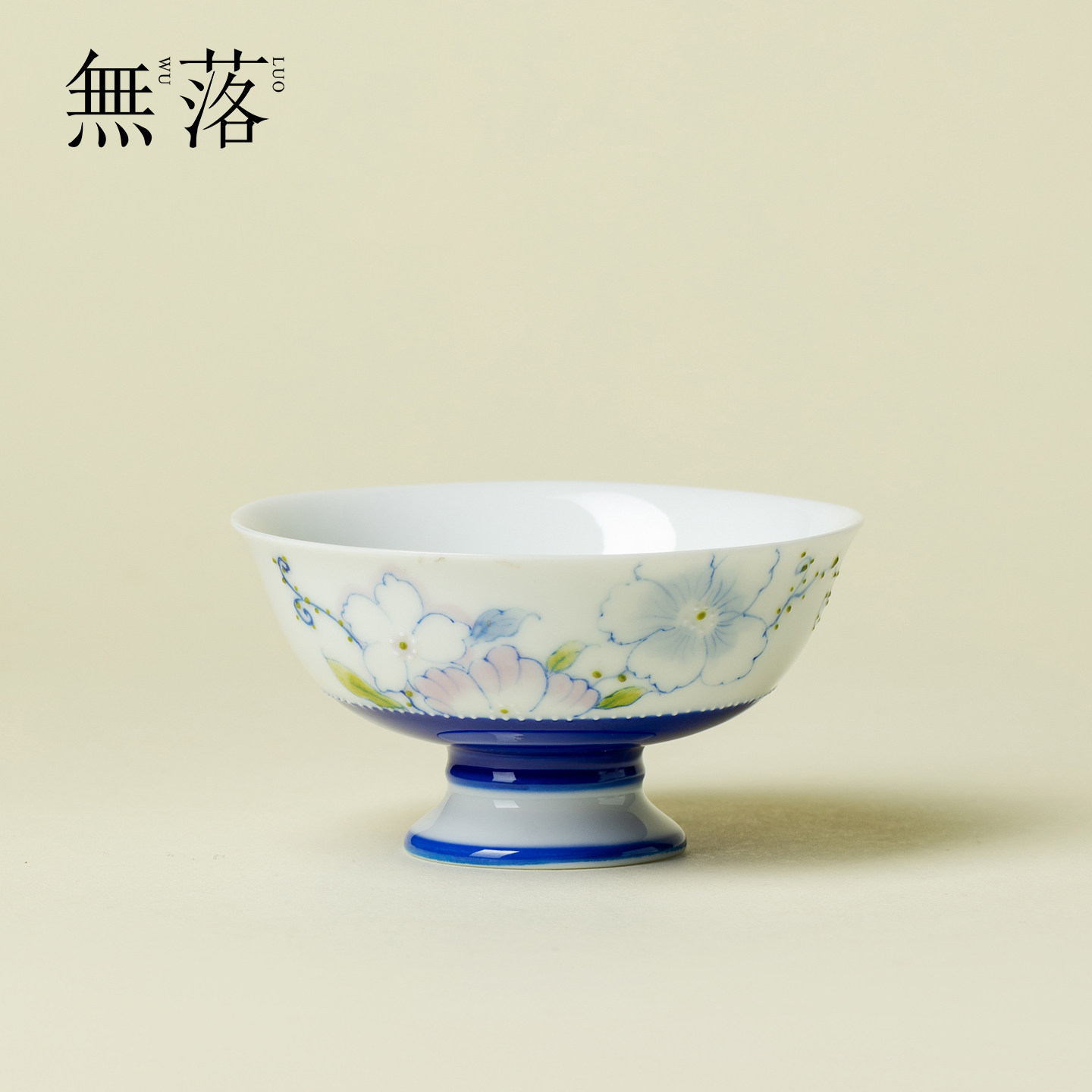 无落手绘蓝花叙高足圆口茶杯高颜值陶瓷主人杯功夫茶具家用品茗杯,餐饮具,茶杯,淘宝优惠券,粉丝福利购,淘宝优惠卷