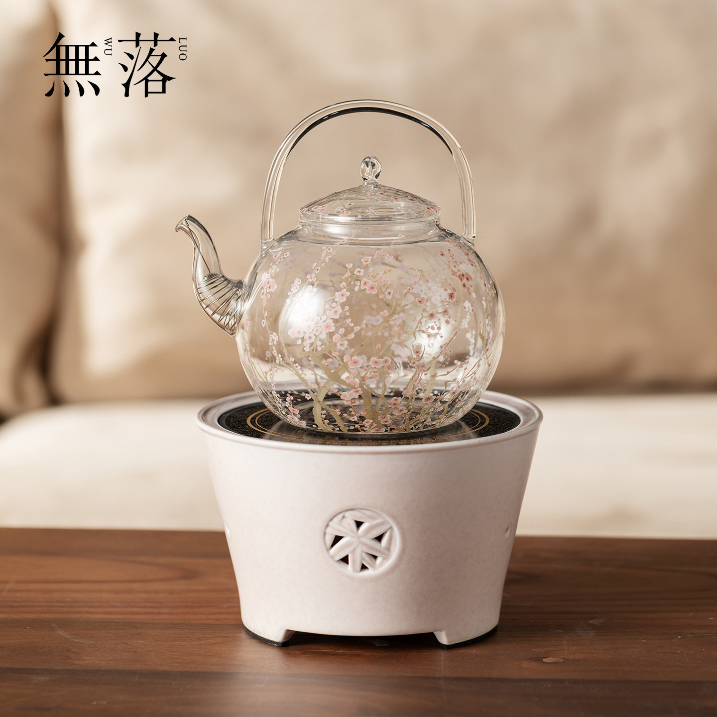 无落高端手工梅暄静姝煮茶壶精致桃夭粉禾风电陶炉高颜值煮茶套装