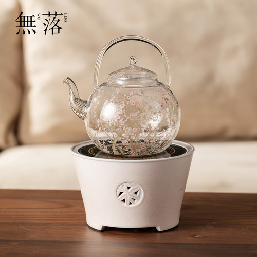 无落高端手工梅暄静姝煮茶壶精致桃夭粉禾风电陶炉高颜值煮茶套装