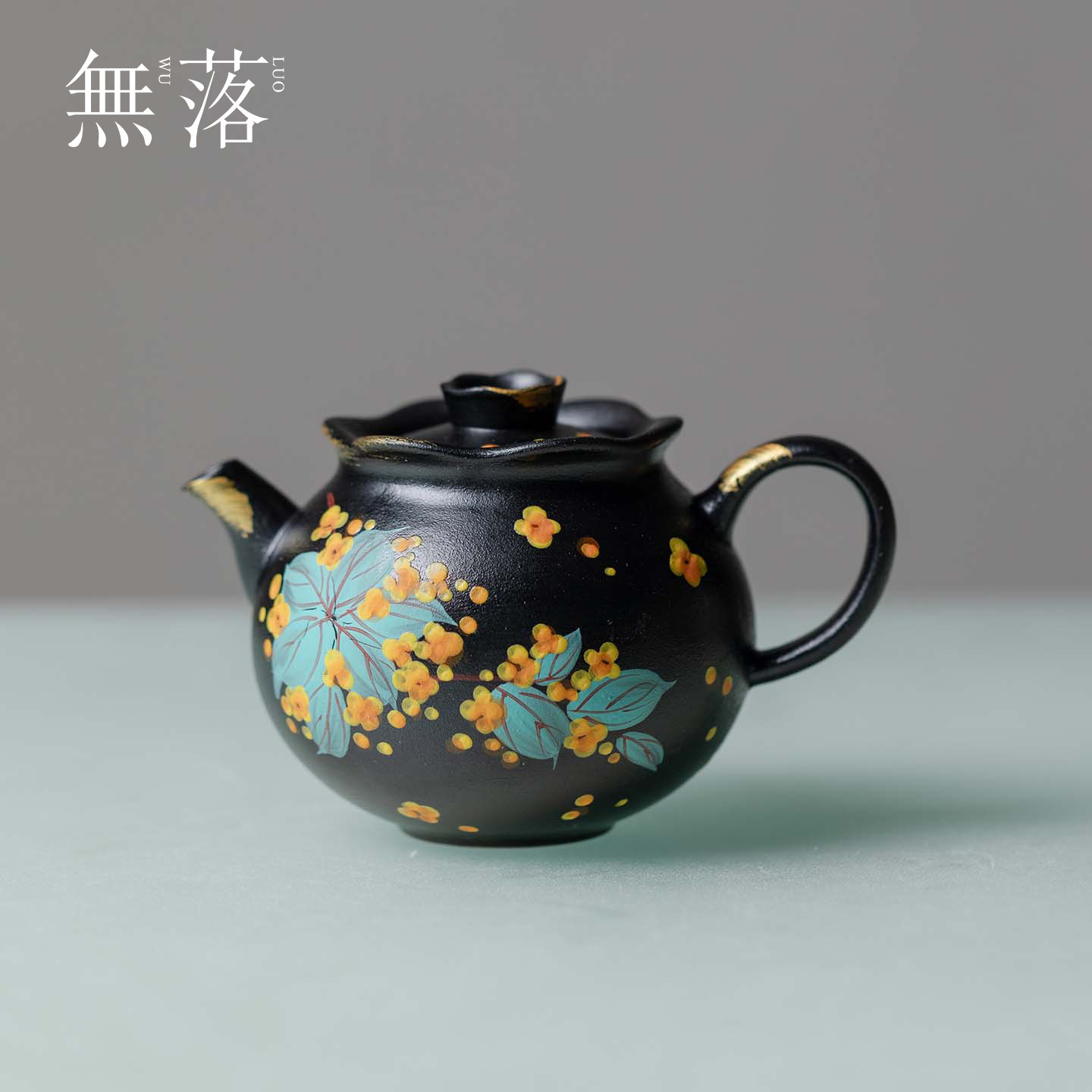 无落手绘黑陶桂花铃兰圆肚壶中式陶瓷泡茶壶高颜值家用带过滤单壶图片
