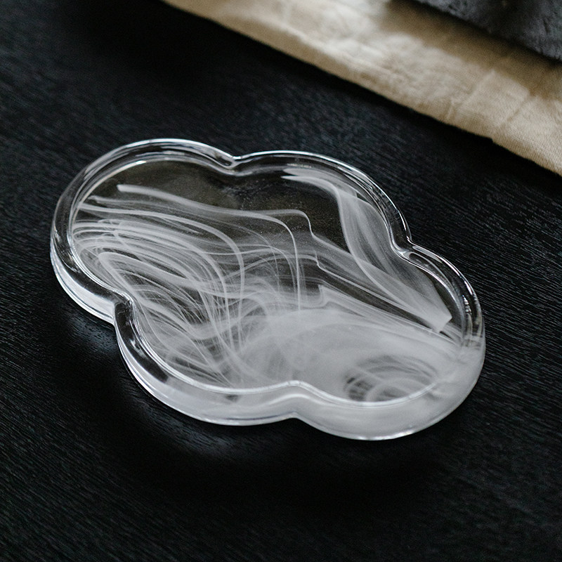 日式云雾玻璃壶承磨砂玻璃茶杯托干泡茶台禅意茶道茶具配件小茶盘图片
