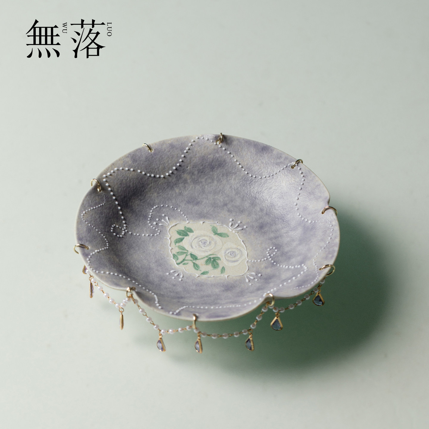 无落纯手绘开窗玫瑰花口壶承手工陶瓷干泡盘家用茶具盖碗茶壶托盘图片