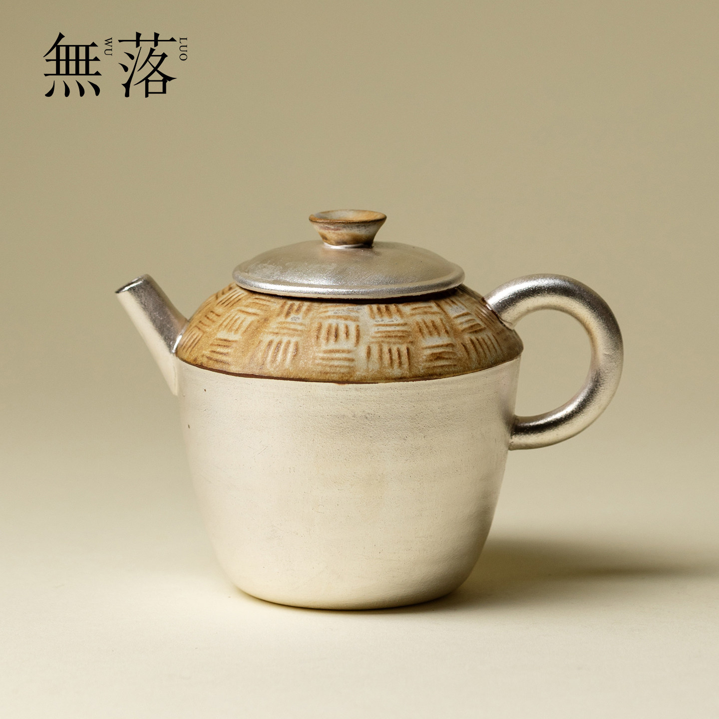 无落 银装素裹李朝白来知壶日式粗陶手工鎏银茶壶高端陶艺泡茶器