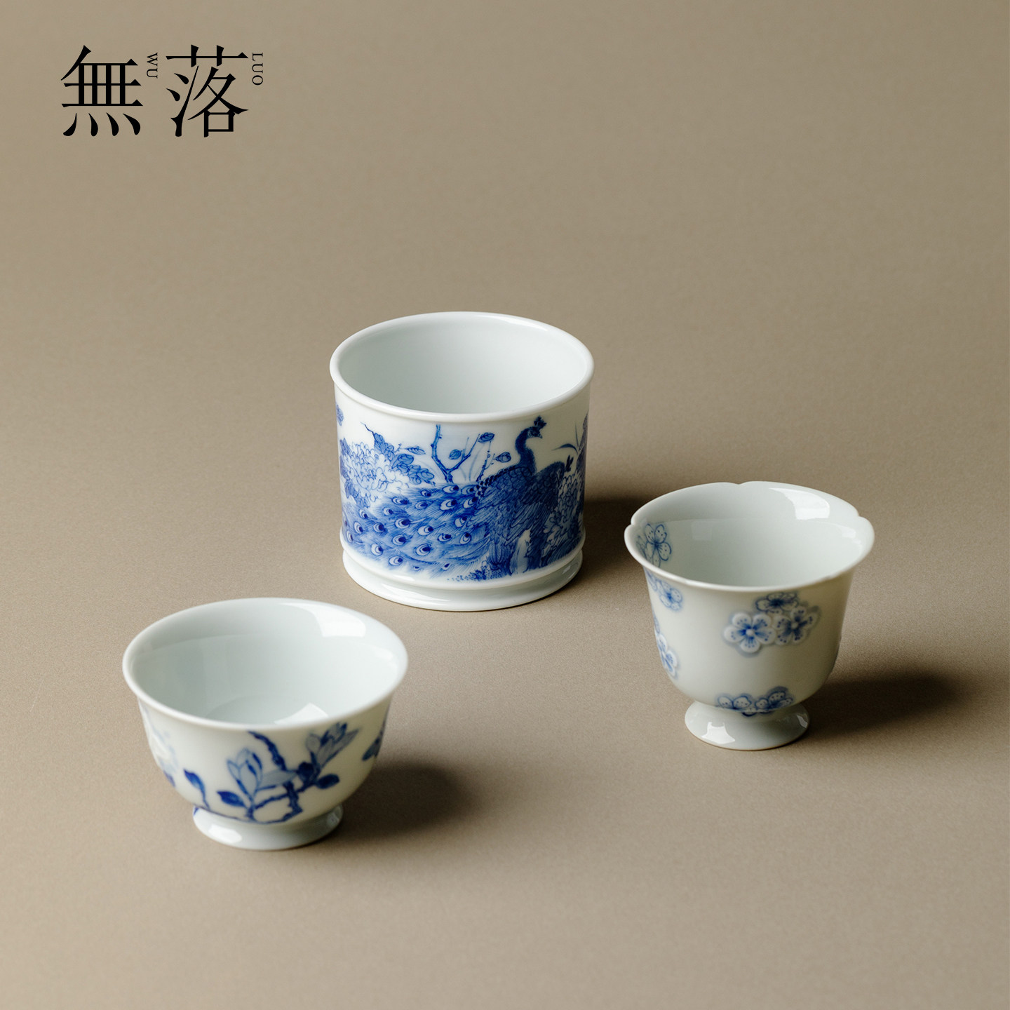 青堂造物 青花手绘孔雀主人杯压手杯景德镇陶瓷玉兰茶杯功夫茶具