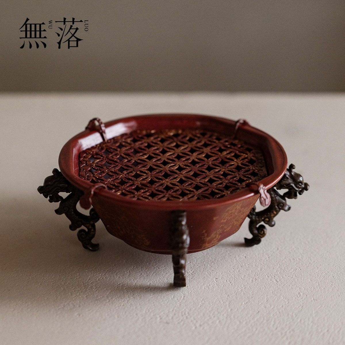无落 纯紫铜鎏金蓄水壶承高端复古三足干泡盘小茶台功夫茶具茶盘
