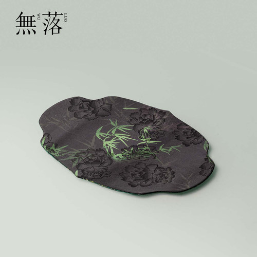 无落翠竹鎏金海棠茶席中式复古织棉隔热垫家用桌面干泡席茶道配件