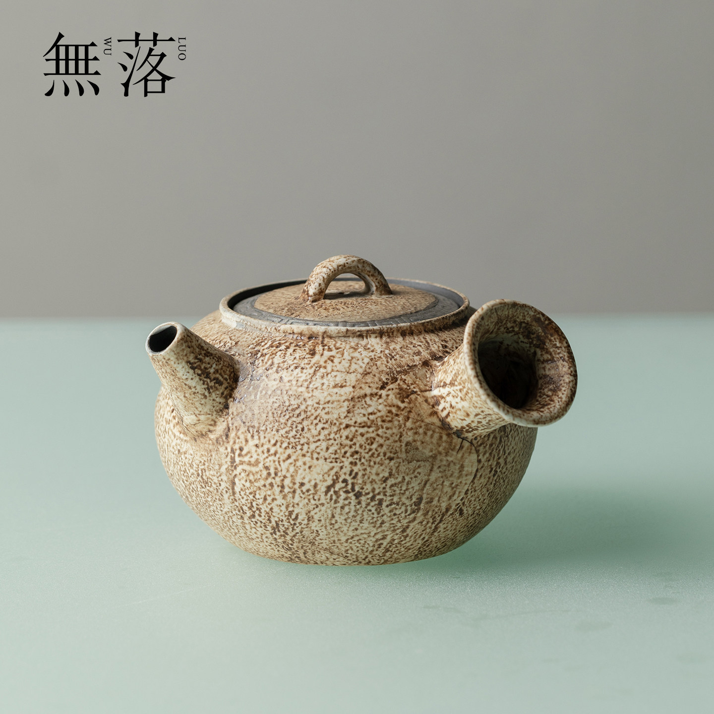 无落手工古拙石纹鎏银侧把壶高级感陶瓷喝茶壶家用创意茶具泡茶壶