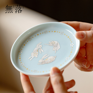 错金银彩玉兔壶承景德镇高档陶瓷干泡圆形小型茶壶盖碗摆件 无落