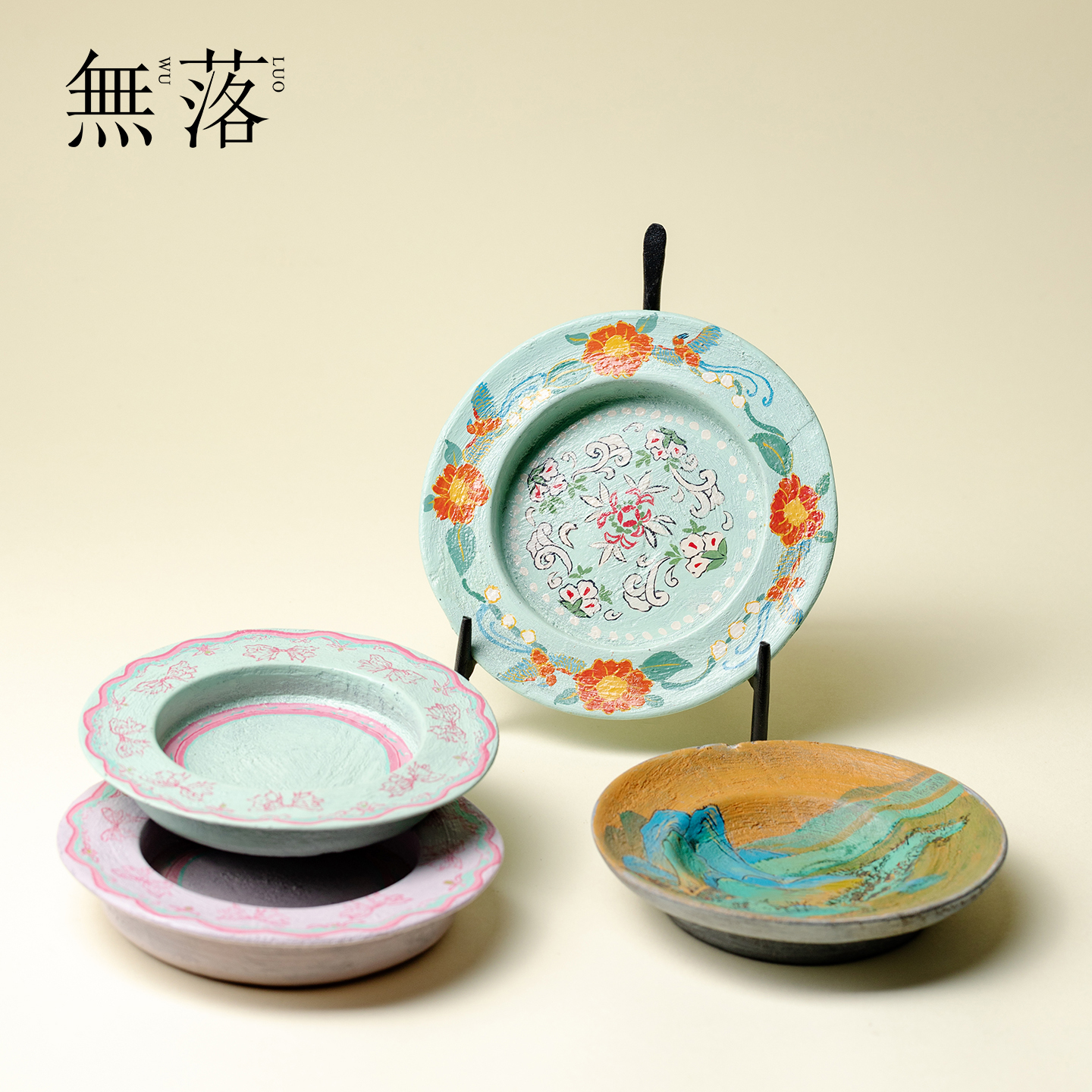 山几由大漆莳绘干泡茶盘景德镇小众复古陶瓷壶承创意手绘茶台茶具