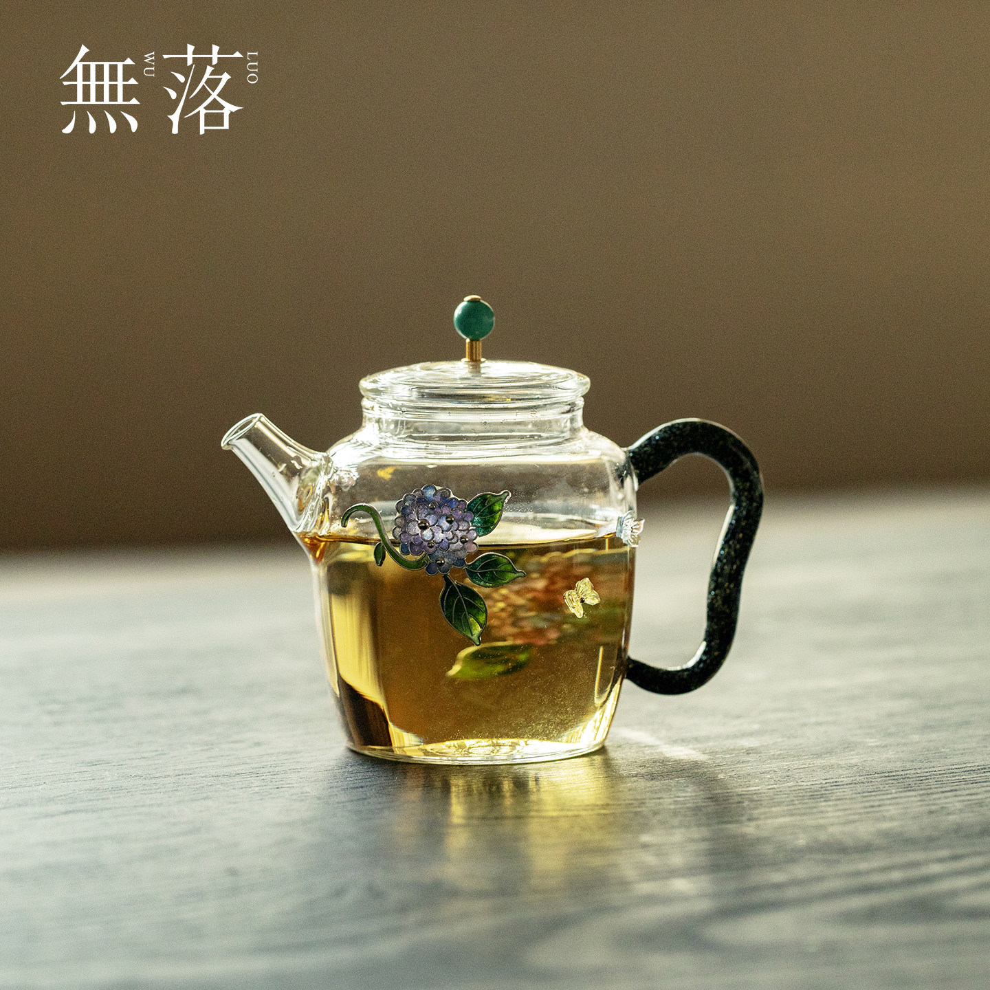 无落 新中式玻璃绣球花茶壶全手工耐热泡茶壶家用功夫茶具手持壶