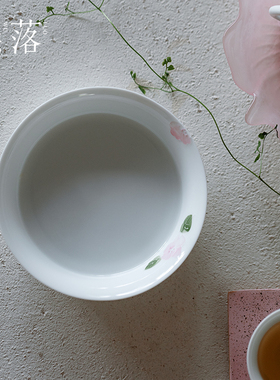 玉泥有田烧茶承纯手绘粉色花蕊女士圆形壶承干泡盘茶道茶托茶盘