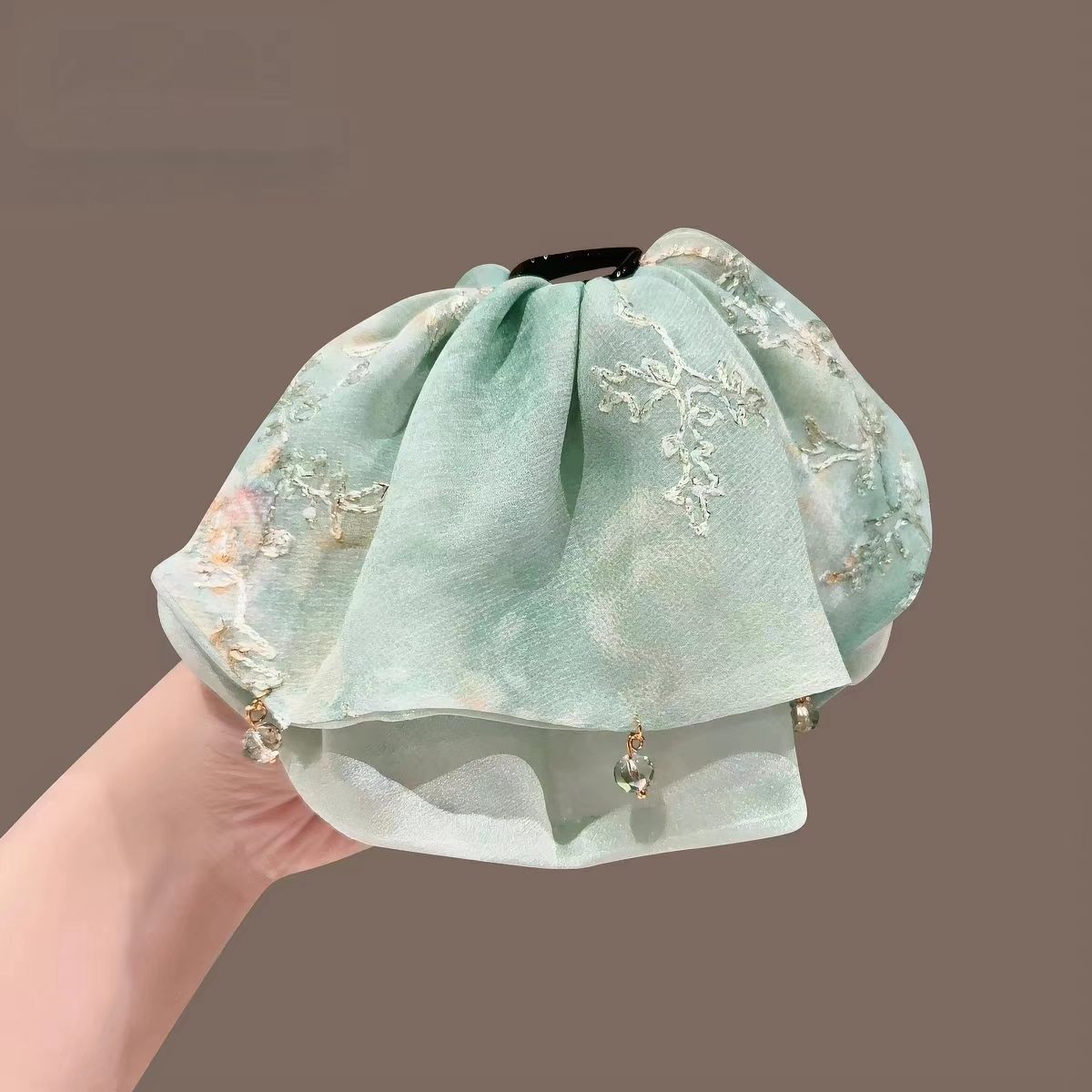 新中式淡雅缎面水钻马尾夹
