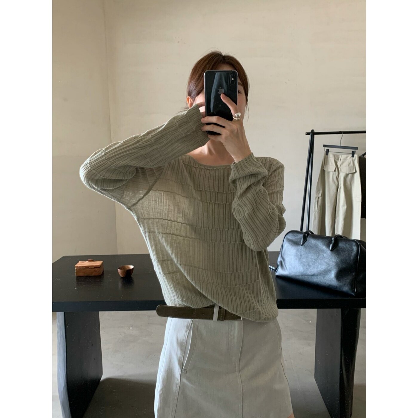高智感条纹理感针织衫女春秋季薄款宽松显瘦长袖圆领独特绝美上衣