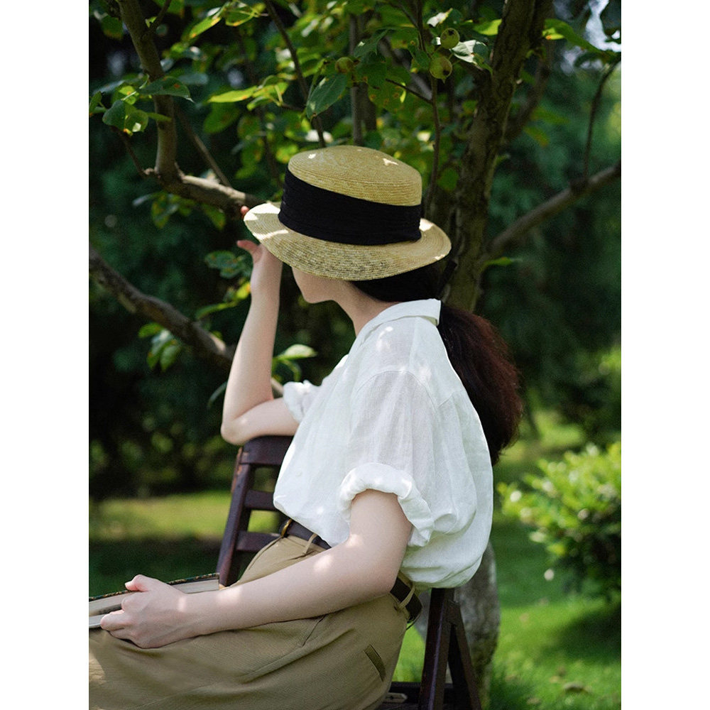 日系文艺感短袖白色衬衫女夏季薄