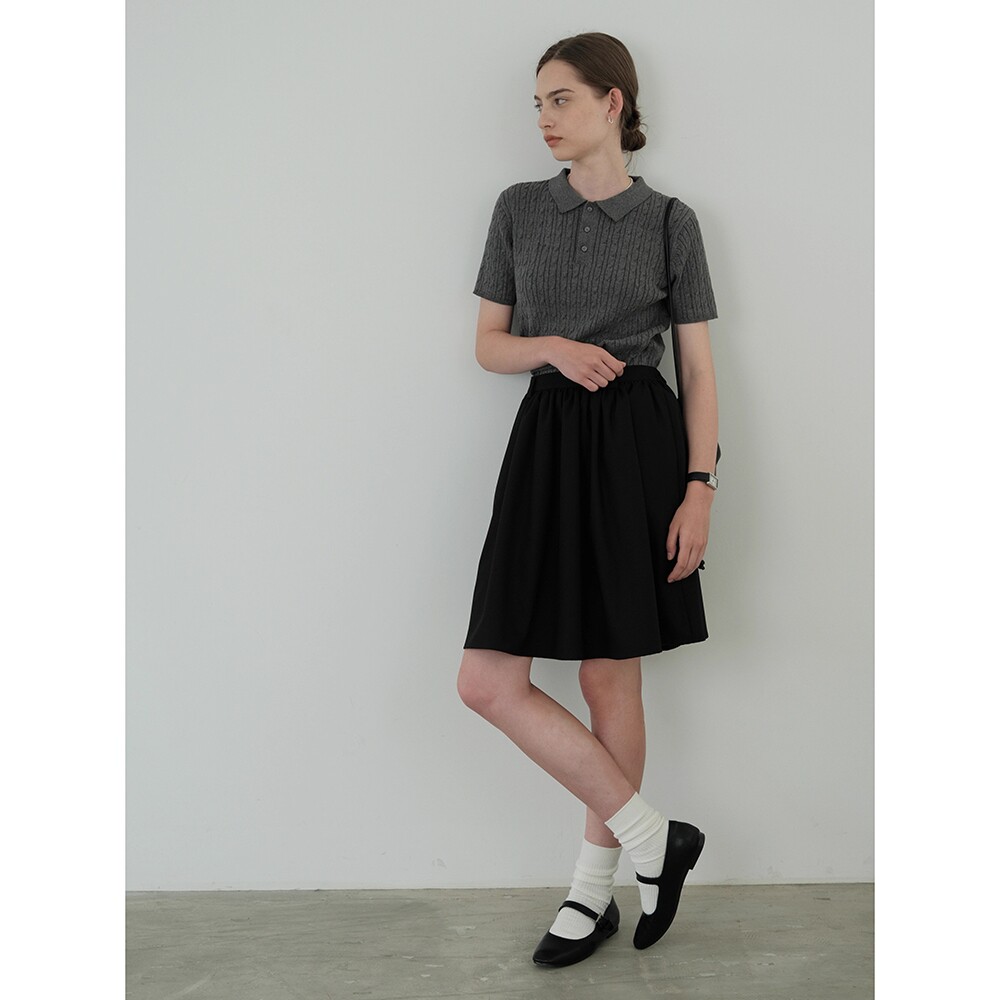 美式复古灰色短袖针织polo衫女夏季学院风休闲外穿短款T恤上衣薄