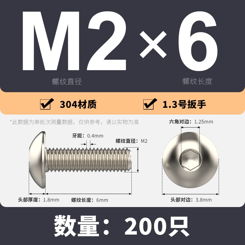 304不锈钢大扁头内六角螺丝半圆头螺钉伞头蘑菇头螺栓M2M3M4ZM6M1
