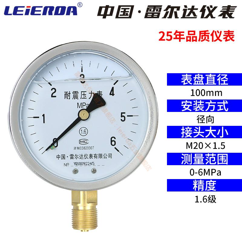 雷尔达 耐震防震抗震压力表YN100充油表 气压油压水压真空表 负压
