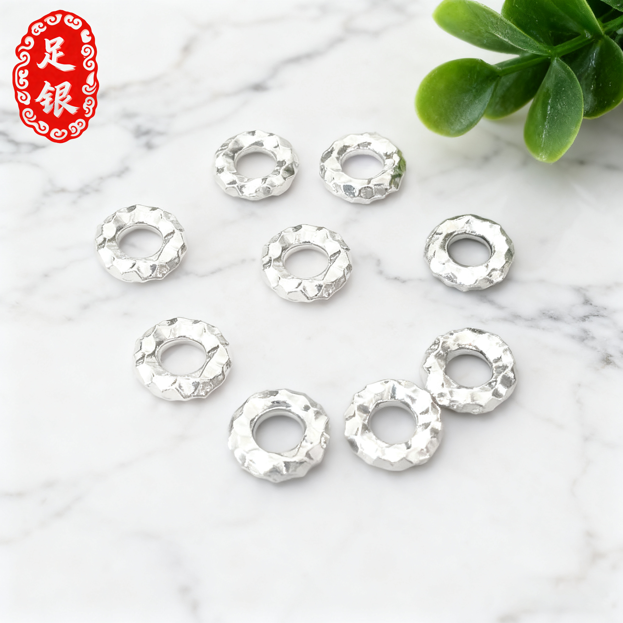 999足银锤纹隔片隔珠手串项链