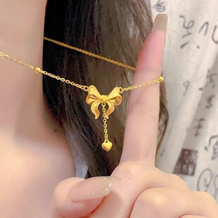 在逃公主项链蝴蝶结流苏轻奢锁骨链时尚项链逼真黄金铜镀金