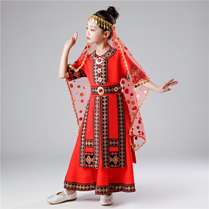 塔吉克族舞蹈服装儿童新疆舞蹈演出服女童塔塔尔族少数民族套装