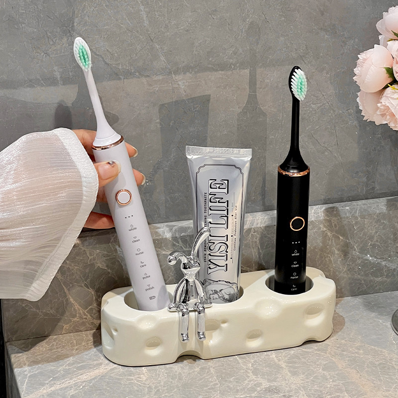 电动牙刷置物架陶瓷底座情侣洗手台卫生间收纳牙膏牙刷牙具奶油风,家庭/个人清洁工具,牙刷架/牙具座,淘宝优惠券,粉丝福利购,淘宝优惠卷