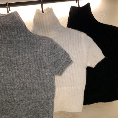 高领修身打底针织衫女秋冬内搭黑色短袖紧身高级感短款上衣