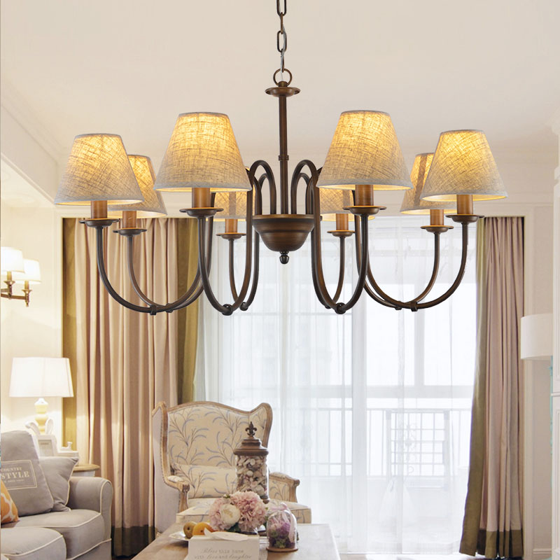 美式客厅吊灯创意简约大气铁艺别墅卧室餐厅布艺复古怀旧欧式灯具