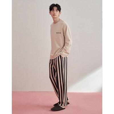睡衣男春秋款纯棉长袖时尚套头休闲外穿家居服秋冬高级感条纹套装