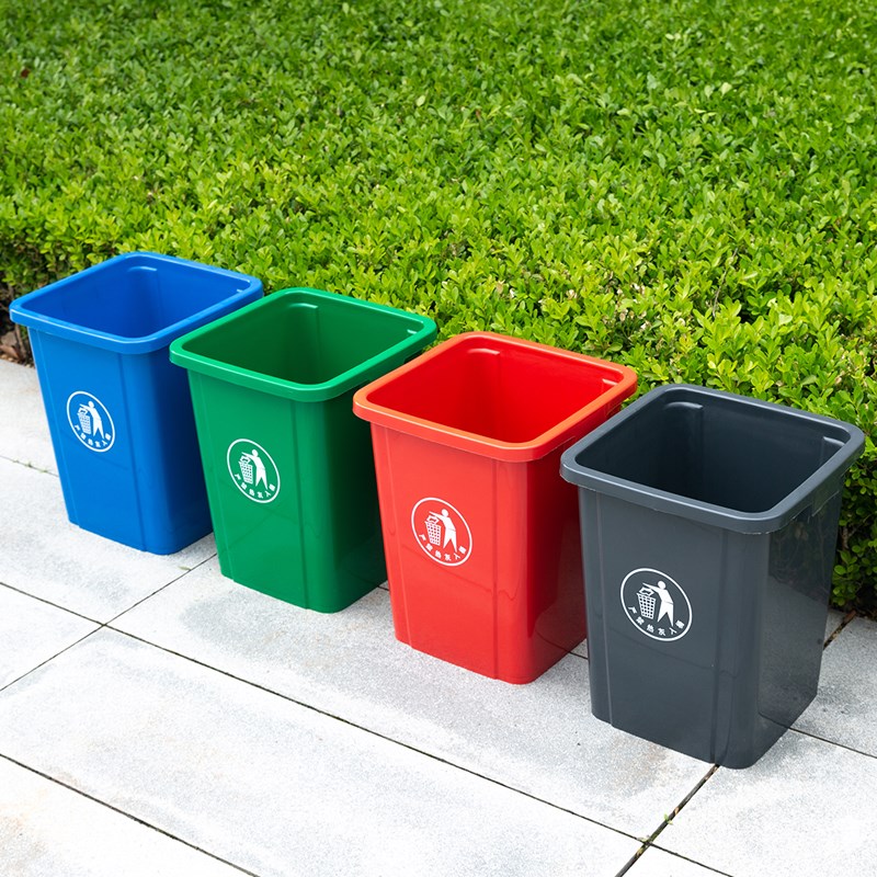 门口垃圾桶四方形无盖含盖花园庭院用灰色30升50L60L80L100加厚型