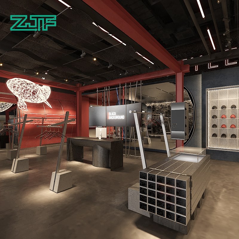 众匠坊实体店装修设计国潮3D效果图女装展示架服装中岛展示台定制