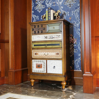 美式实木五斗柜客厅玄关柜 复古阳台储物柜 卧室收纳柜子沙发边柜