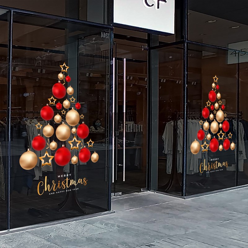 圣诞树静电贴元旦双旦圣诞节装饰橱窗玻璃贴2024新年贴纸门贴窗贴