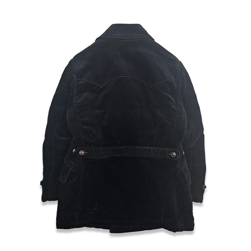 西里布黑色灯芯绒双排扣西服大衣男款复古重磅中长款冬季条绒外套