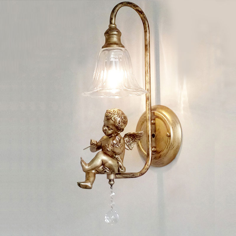 北欧创意天使壁灯卧室床头灯美式客厅过道走廊阳台灯网红法式壁灯