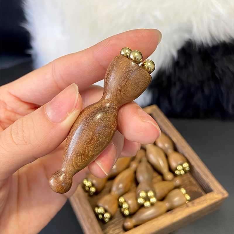 慧己黄铜小莲蓬眼部拨筋棒面部按摩器脸部美容点穴护肤工具花梨木