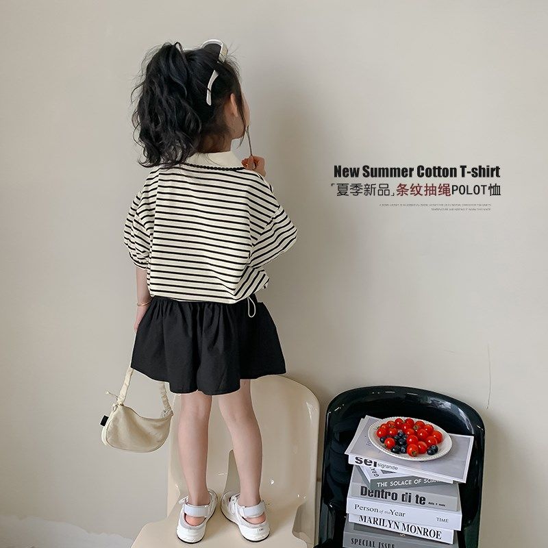 女童短袖t恤夏装2024新款洋气小女孩上衣夏季儿童条纹翻领Polo衫,童装/婴儿装/亲子装,T恤,淘宝优惠券,粉丝福利购,淘宝优惠卷