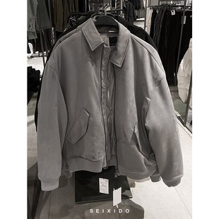 柜529!秋冬男装仿麂皮绒翻领宽松棉服夹克短款厚外套6318301 802