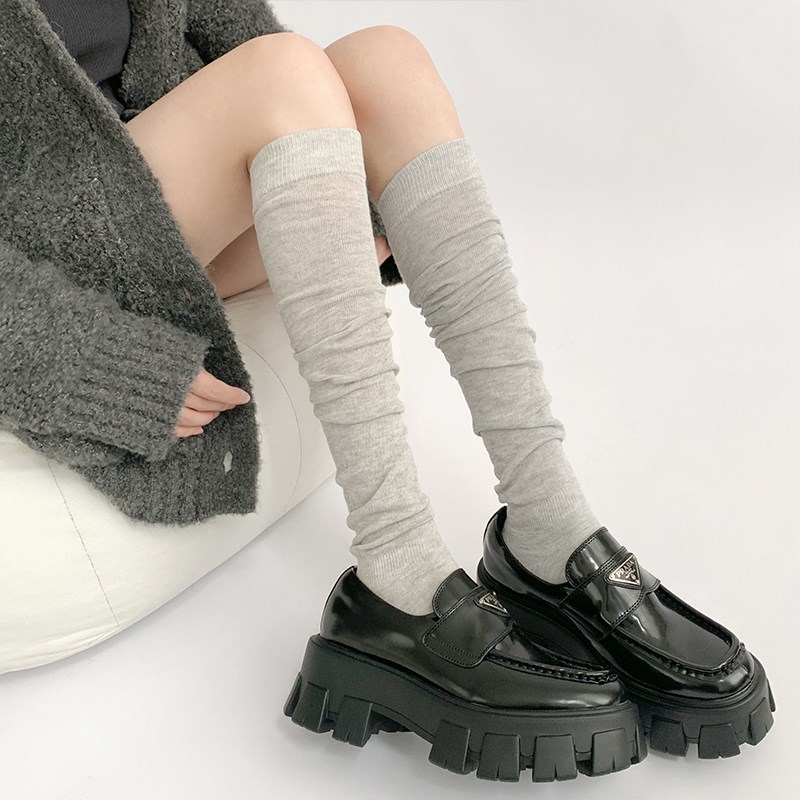 夜间教习室夏季堆堆袜薄款长筒灰色小腿袜子女靴袜显瘦白色中筒袜