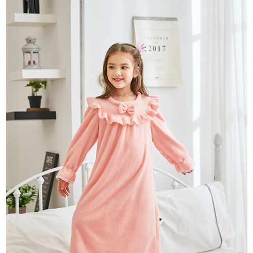 女童长睡裙秋冬双面珊瑚法兰绒不褪色不掉毛女孩中大童家居服