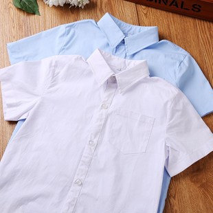 童装 儿童衬衫 白色衬衣纯棉翻领中小学生校服2020夏季 短袖 男童夏款