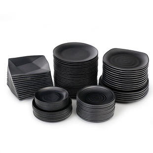 密胺餐具黑色盘子塑料火锅菜盘烤肉碟餐盘圆盘小吃碟子商用烧烤盘