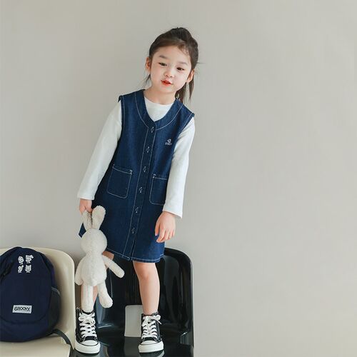 utouto大耳象女童口袋牛仔裙2024春季新款女孩蓝色裙子时尚