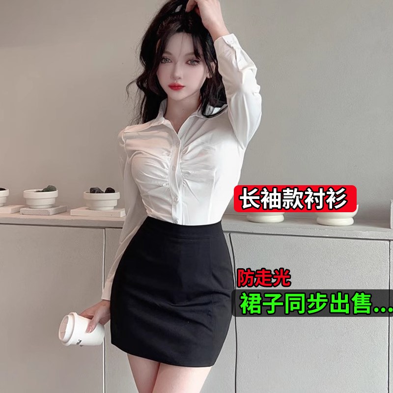 大码胖mm制服职业装工作服白衬衫套装女夏装jk足浴技师气质OL衬衣