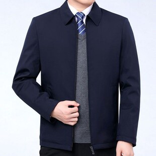 春秋外套薄款夹克男士高档中老年爸爸装短款宽松版翻领茄克衫新款